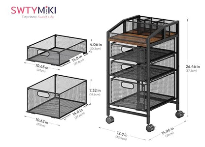 SWTYMIKI Rolling Utility Cart with Drawers - Under Desk Storage Cart with DIY Divider & Lockable Wheels, Multi-Functional Craft Art Supply Organizer for Office, Vanity, Craft Room & Studio Black - color: Black