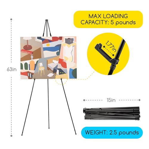 MEEDEN Metal Display Easel Stand 63": Art Tripod Easel with Carry Bag | 1 Pack Portable Foldable Instant - Sign Stand for Wedding, Painting Canvas, Presentations, Posters - size: 1-PACK