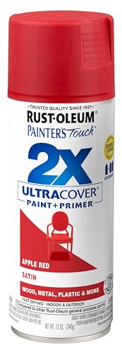 Rust-Oleum Painter's Touch 2X Ultra Cover Spray Paint, Satin Apple Red - color: Satin Apple Red, size: 12 Ounce (Pack of 1)