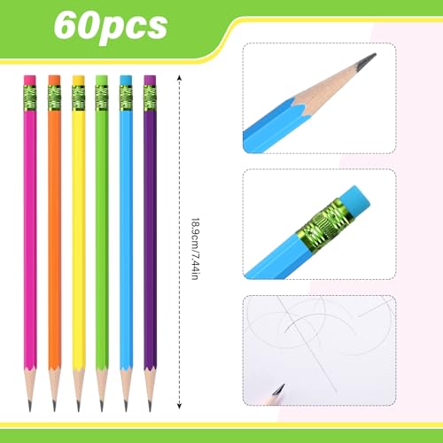 TecUnite 60 Pcs HB Pencils #2 Unsharpened Wood Cased Pencils with Eraser Hexagonal Pencil Cute Graphite No 2 Pen for Adults Gifts Exam School Office Sketching Learning(Rainbow Color, Green) - color: Rainbow Color, Green