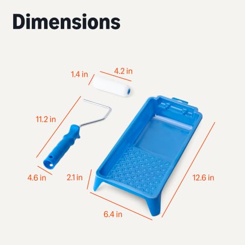 Amazon Basics Foam Paint Roller Kit, 4" Roller, 8 Pack, Complete Kit with Foam Covers, Frame, Tray and Liner for Professional Painting Results, Blue - size: Paint Roller Kit