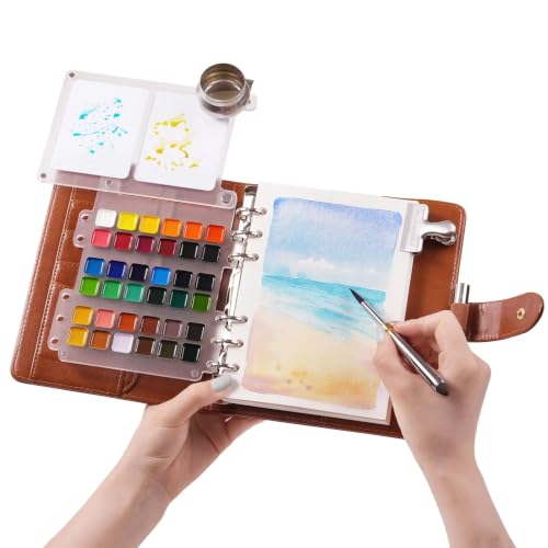 Fuumuui Watercolor Travel Sketchbook Set, 36-Color Watercolor Paints Kit & 100% Cotton Cold Press 300gsm Portable Art Journal with Dual-Tip Brush – Plein Air Painting Supplies for Artists, Beginners, Journaling - size: Large