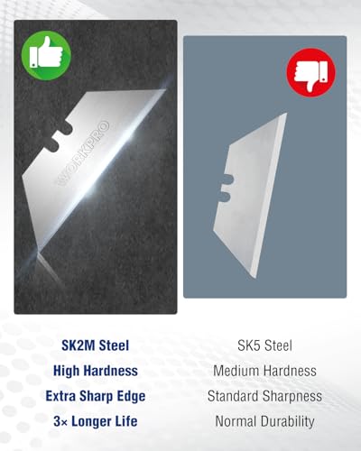 WORKPRO Utility Knife Blades 100-Pack | SK2M Steel Ultra Sharp Razor Blades with Dispenser, Replacement Blades for Box Cutters, Fits Most Standard Utility Knives - style: Standard