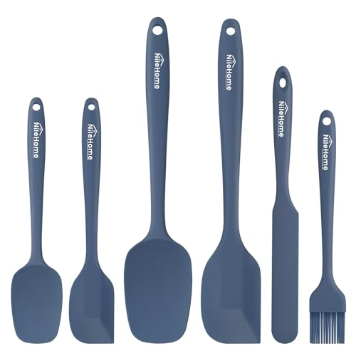 NileHome 6 Pieces Silicone Spatula Set with Silicone Brush,Haze blue - color: Haze blue