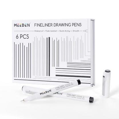 MEEDEN Micro Fineliner Drawing Pens: 0.03mm Needle Nib, 6 Pack, Black Ink | Waterproof archival ink for technical drawing, sketching, outlining, illustration, manga, and journaling - style: 0.03mm Needle Nib