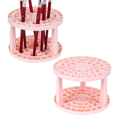 Round 50 Hole Paint Brush Holder and Organizer, Makeup Cosmetic Brushes, Pencils, Pens, Markers, Art Tools, Desk Stand (Pink) - color: Pink