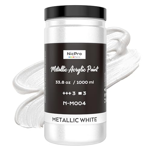 Nicpro Metallic Pearl White Acrylic Paint, 33.8oz/1000m Large Craft Paint | Non Toxic Non Fading Pearlescent White Paint for Metal Wood Clay Fabric Canvas Ceramic Furniture Handcraft Art Supplies - color: Pearl White, size: 33.8 Fl Oz (Pack of 1)