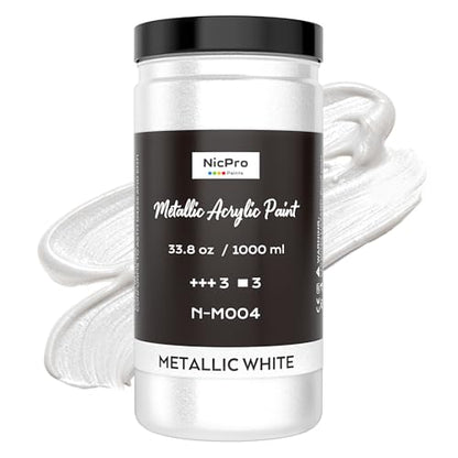 Nicpro Metallic Pearl White Acrylic Paint, 33.8oz/1000m Large Craft Paint | Non Toxic Non Fading Pearlescent White Paint for Metal Wood Clay Fabric Canvas Ceramic Furniture Handcraft Art Supplies - color: Pearl White, size: 33.8 Fl Oz (Pack of 1)