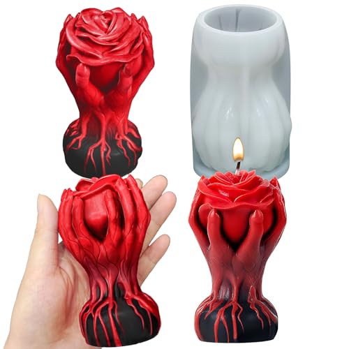 Halloween Candle Molds, Ghost Hand Holding Rose Mold Gothic Style | Candle Silicone Molds for Epoxy Resin Casting, Halloween Home Decoration, Pillar Plaster, Soap Making, Craft Handmade Gift - color: 1 PCS Hand Holding Rose Candle Mold