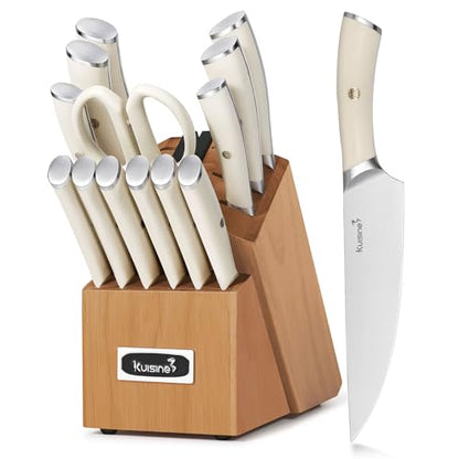 Kuisine Kitchen Knife Set,High Carbon Stainless Steel Ultra Sharp Blade Ergonomic Handle,Knife Block Set with Built-in Sharpener,Elegant Gift for Holiday(Irovy-Acacia,15PCS) - color: Pro Max Acacia Wood, size: 15 pieces