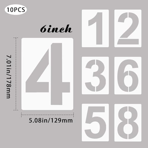 6 Inch Plastic Number Stencils Kit 0-9 – Reusable Address & Digital Number Painting Templates for Cake, Mailbox, Road, Parking Lot, Door, Truck Signs - color: 6 Inch