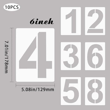 6 Inch Plastic Number Stencils Kit 0-9 – Reusable Address & Digital Number Painting Templates for Cake, Mailbox, Road, Parking Lot, Door, Truck Signs - color: 6 Inch
