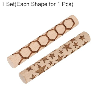 HARFINGTON 2pcs Wood Clay Roller 4" Hexagon Star Pattern Rolling Pins Wood Rollers Pottery Tools Wood Grain Texture Rollers for Clay Baking Dough Playdough DIY - style: Hexagon + Star