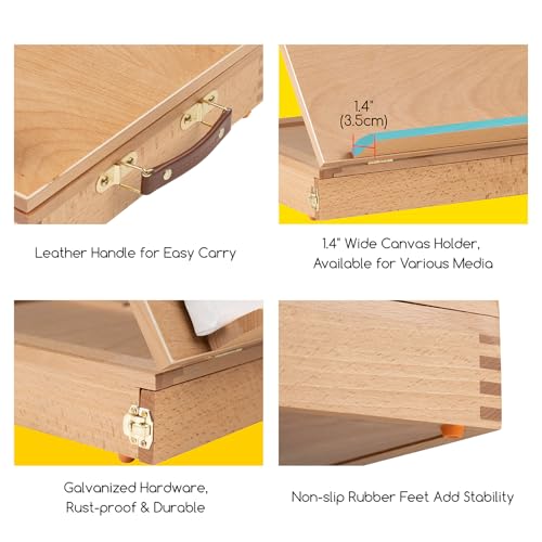 MEEDEN Table Sketch Box Easel -Portable Solid Beech Tabletop Wood Easel Drawing & Sketching Board with Storage Drawer & Palette for Beginner Artist, Art Students & Kids, Canvas up to 11" × 14" - color: Natural