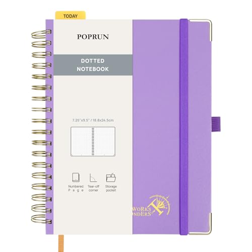 POPRUN B5 Dotted Spiral Notebook 120GSM Hardcover Journal Violet | 7-1/4 x 9-1/2", 220 Pages Dot Grid Notebooks for Women Men, Spiral Journals for Writing Journaling Drawing Work School - color: Violet, size: 7.25 x 9.5 inches