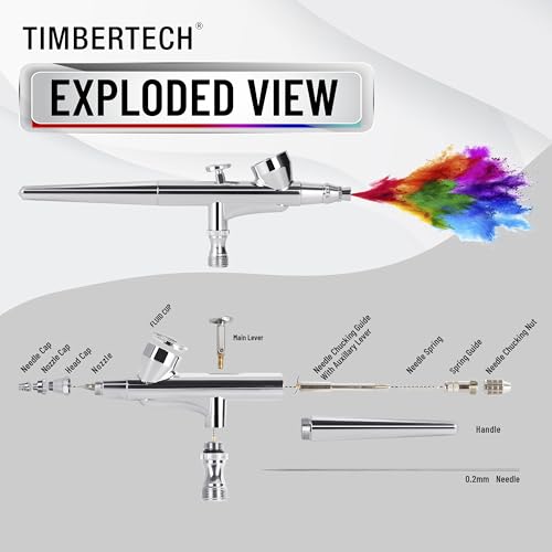 Timbertech Professional Airbrush Kit with Multi-Functional Compressor AS-207K, Dual-Action Airbrush for Tattoo, Model Art, Cake Decoration, Nail Painting