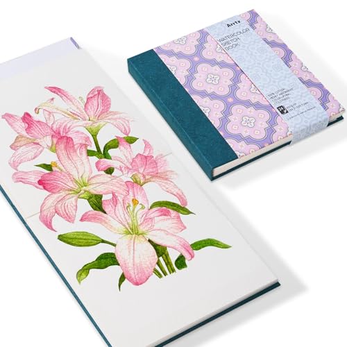 Arrtx Square Watercolor Sketchbook, 5.47" Cold Press | 140LB/300GSM, 100% Cotton, Hardcover, 24 Sheets. Ideal Travel Notebook for Artists, Adults, and Students - size: 5.47x5.47''