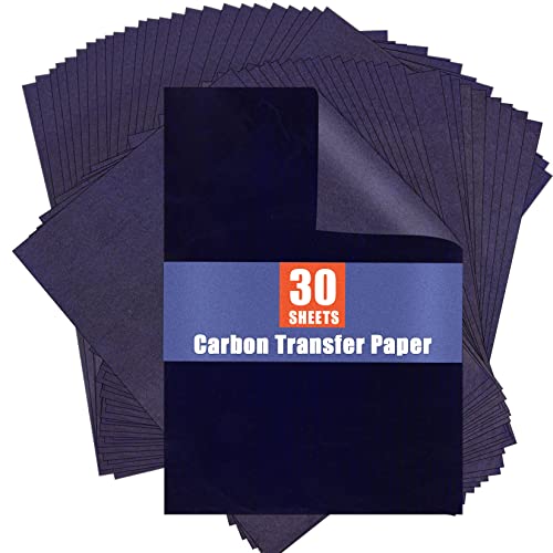 PSLER Carbon Paper for Tracing - 30pcs Graphite Transfer Paper, A4 | Use with Tracing Paper, Carbon Copy Paper for Drawing Patterns on Wood, Canvas, Fabric, Artist Lettering & Sketching - color: blue