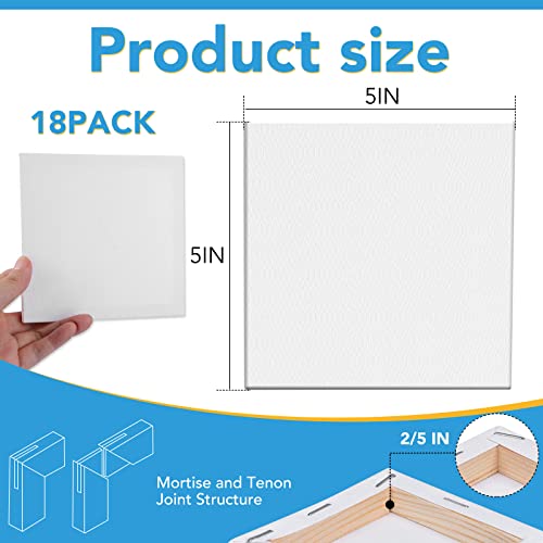 ESRICH Mini Canvases for Painting, 5x5In Canvas in Bulk 18Pack, 2/5In Profile Small Square Canvas, Blank Canvases are Great for School Projects and Kids Birthday Parties, Home Decor Project. - size: 5x5in-18 Packs