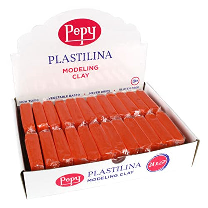 Pepy Plastilina Reusable and Non-Drying Modeling Clay; Set of 24 Bars, 1.4 Ounce Each, Perfect for Arts and Crafts Projects, Orange - color: Orange