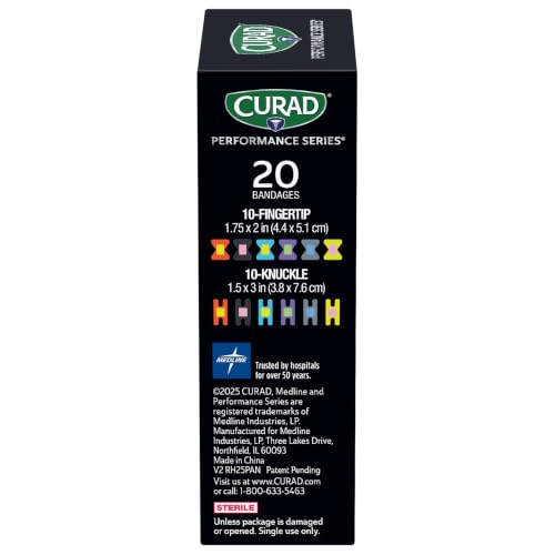 Curad Performance Series Fingertip and Knuckle Antibacterial Bandages, Extreme Hold Adhesive Technology, Fabric Bandages, 20 Count - size: 20 Count (Pack of 1)