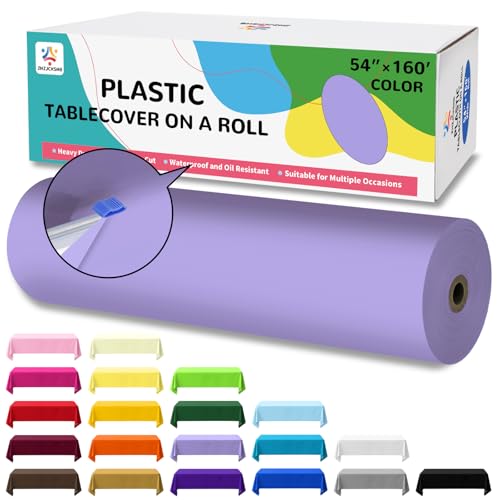 54IN X 160FT Plastic Table Cover Roll with Cutter Box, Cut to Size Plastic Table Cloths for Parties, Birthday, (Light Purple, 54"x1920") - color: Light Purple, size: 1920" x 54" (Rectangular)