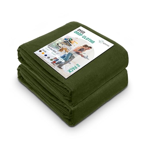 ZUPERIA Olive Green Drop Cloth (6' x 10' Feet - Pack of 2) - Pure Canvas Drop Cloth for Painting, Curtains & Floor Protection, Washable & Reusable, Tightly Woven Paint Cover for Multipurpose use - color: Olive Green, size: 6' x 10' - 2 Pack