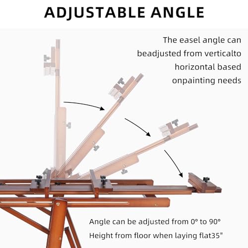 Studio H-Frame Easel with Tilting & Flat Position, Walnut | Sturdy Adjustable Beech Wood Painting Easel for Painting, Holds Canvas Art up to 77" - style: Walnut