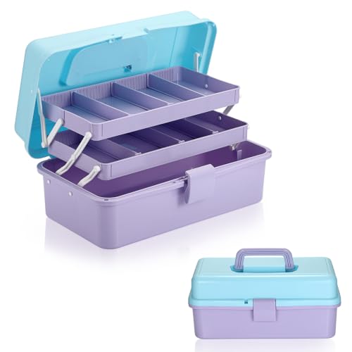BTSKY 3-Layer Plastic Dividing Storage Box Craft Organizer and Storage | Portable Handled Art Supply Organizer with Adjustable Spacers Multipurpose Home Utility Box for Medicine Sewing(Blue+Purple) - color: Blue+Purple