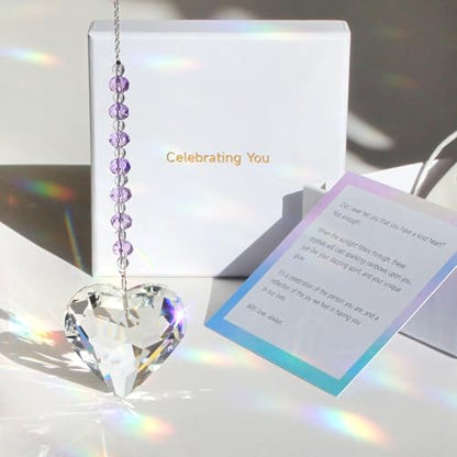 Celebrating You Rainbow Maker, Birthday Gifts for Women, Friendship Gifts | Matching Gift Card, Gift Box & Bag | Crystal Heart Suncatcher | Brighten Every Day with Rainbows | Sweet Lavender - color: Sweet Lavender