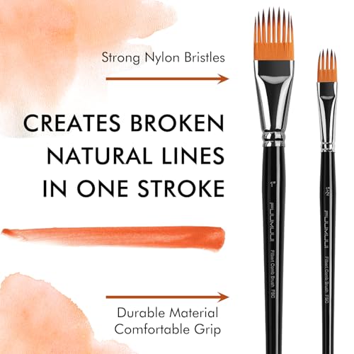 Fuumuui 5-PC Grainer Brush Set for Wood Grain, Fur & Grass Textures Professional Filbert Paint Brush Comb for Acrylic, Watercolor, Oil Painting Artist & Beginner Friendly - style: Filbert