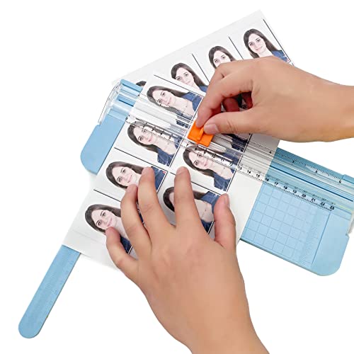 Paper Cutter, A4 Paper Trimmer with Security Safeguard & Side Ruler Portable Straight Edge Cutter for Scrapbooking Craft Paper, Photos, Label, Cardstock (Blue) - color: Blue