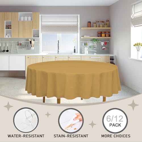 D&Z 12 Pack Gold Disposable Plastic Tablecloth, 84" Round Table Cover - color: Gold, size: 12 Pack 84" Round
