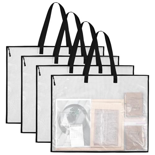 4PCS 25x19 Inch Art Portfolio Case, Posters Storage Bag, Zippered Storage Folder Bags with Handles, Waterproof Mesh Organizer for Posters, Artwork, Bulletin Boards and Scrapbooks