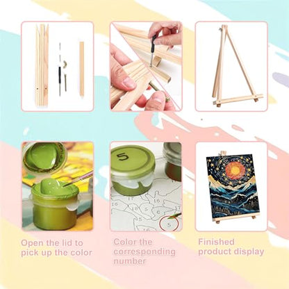 4 Pack Scenery Paint by Numbers for Adults with Frame Canvas - Wooden Easel - color: BKH1296+BKH1297+BKH1298+BKH1299