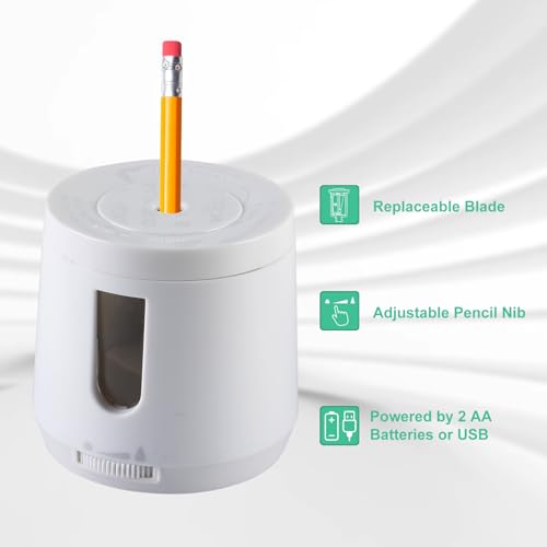 Bocyteopr Automatic Electric Pencil Sharpener, USB & Battery Operated, Adjustable Sharpening for Colored Pencils(6-8mm), for School/Classroom/Student(White) - color: White