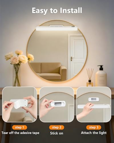 WILLED 5W Mirror Lights with Remote Control,Eye-Friendly Vanity Lights Stick on,Adjustable Color Temperatures Makeup Light with Battery Level Display,Rechargeable Light bar for Bathroom(2 Pack) - color: White