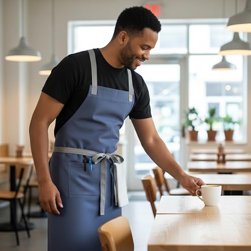 Professional Work Apron for Men & Women – 100% Cotton with waterproof Membrane, Cross Back Straps - color: Powder Blue