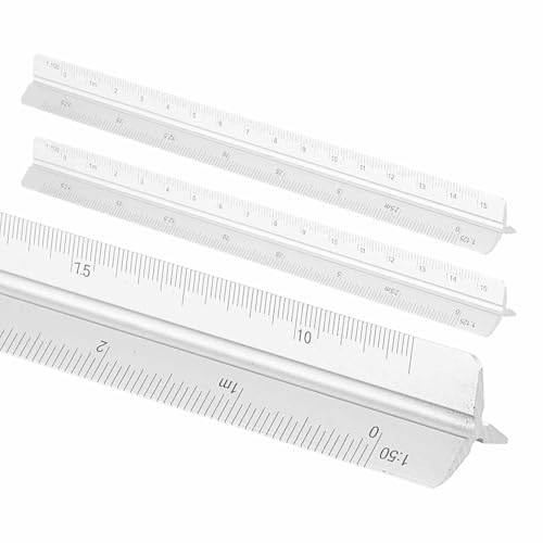 HARFINGTON 2 Pcs Architectural Scale Ruler, 7 Inch Metric Aluminum Alloy Architect Triangular Small Scale Laser-Etched Blueprint Drafting Ruler for Architects Engineers, Silver - color: Silver, size: 7 Inch