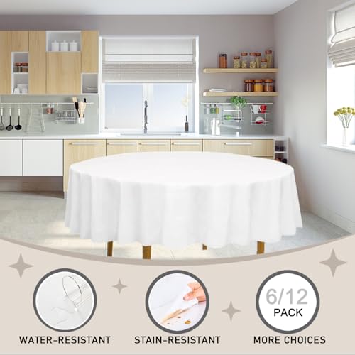 D&Z 6 Pack White Disposable Plastic Tablecloth, 84" Round Table Cover - color: White, size: 6 Pack 84" Round