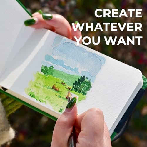 Funto Watercolor Journal, 3.5x5.5, 2 Pack, 24 Sheets Each, Cold-Pressed with Inner Pocket, 110lb/230gsm, Suitable for Techniques and Mixed Media - color: Green-Leather-3.5x 5.5