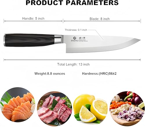 imarku 8 Inch Japanese Chef Knife,Single-Bevel Edge HC Steel Kitchen Knife | HC Steel Ultra-Sharp Vegetable Knife,For Right and Big Hands Pro Cooking Knife,Ergonomic Pakkawood Handle,Gift for Men - color: Classic Black