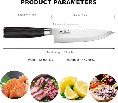 imarku 8 Inch Japanese Chef Knife,Single-Bevel Edge HC Steel Kitchen Knife | HC Steel Ultra-Sharp Vegetable Knife,For Right and Big Hands Pro Cooking Knife,Ergonomic Pakkawood Handle,Gift for Men - color: Classic Black