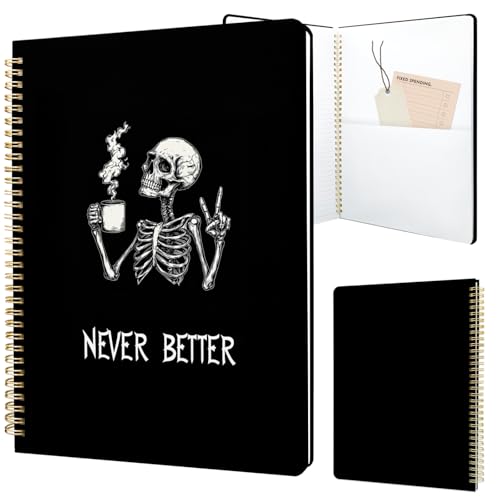 Cute Spiral Notebook journal A4 Aesthetic Pretty Design for Women Girls Kawaii with Pocket, 8.5 x 11 inch, Lined, Skeleton - color: Coffee Skeleton, style: Lined