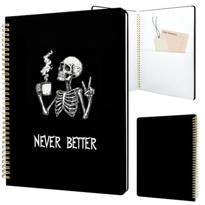 Cute Spiral Notebook journal A4 Aesthetic Pretty Design for Women Girls Kawaii with Pocket, 8.5 x 11 inch, Lined, Skeleton - color: Coffee Skeleton, style: Lined