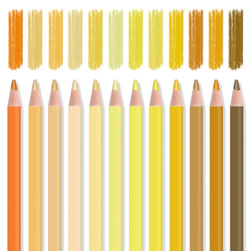 12Pcs Yellow Colored Pencils Set,Professional Drawing Pencils for Adults | Oil Based,No Duplicates,Pre-sharpened Wooden Sketch Pencil Art Supplies for Coloring Books - color: 12Pcs Yellow Colored