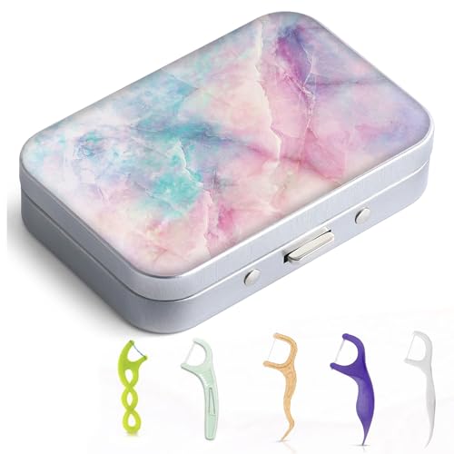 Dental Floss Portable Case, Easy to Store Floss Picks of Various Sizes, Portable Dental Floss Dispenser is Perfect for Travelling, Hotels, Dinners, Appointments.Coloured Marble - color: Coloured Marble