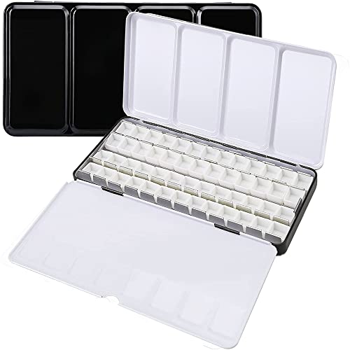 Jinberry Metal Watercolor Tin with Fold-Out Mixing Palette, Multi-Functional Empty Watercolor Palette with Pans Paint Tray Palette for Plein Air, Watercolor, Acrylic and Oil Painting - style: L 52 half pans