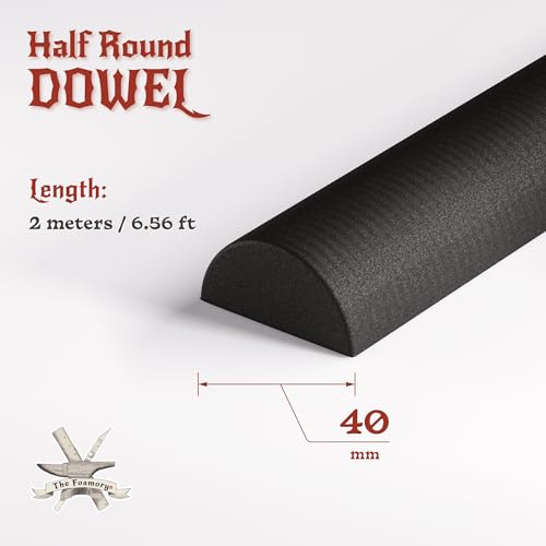 The Foamory Black EVA Foam Dowel - Half Round 40mm x 2M Length Craft Stick - color: 1 Pack: 2M Length - 40mm Thickness, style: Black - Half Round Dowel