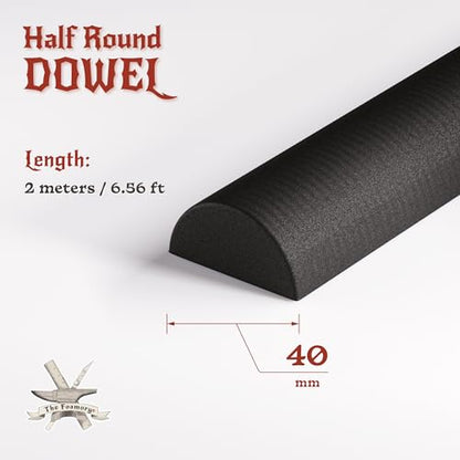 The Foamory Black EVA Foam Dowel - Half Round 40mm x 2M Length Craft Stick - color: 1 Pack: 2M Length - 40mm Thickness, style: Black - Half Round Dowel